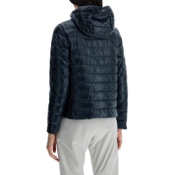 cropped down jacket with hood in ultralight dark blue nylon