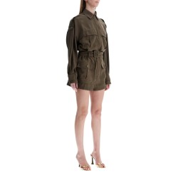 khaki viscose short jumpsuit with adjustable waist