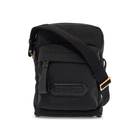 elegant black leather and polyester messenger bag with adjustable shoulder strap