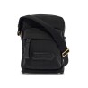 elegant black leather and polyester messenger bag with adjustable shoulder strap