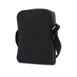 elegant black leather and polyester messenger bag with adjustable shoulder strap