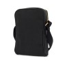 elegant black leather and polyester messenger bag with adjustable shoulder strap