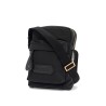 elegant black leather and polyester messenger bag with adjustable shoulder strap