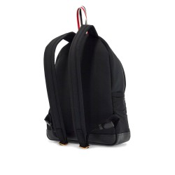 black multipocket backpack in polyester and leather with adjustable straps