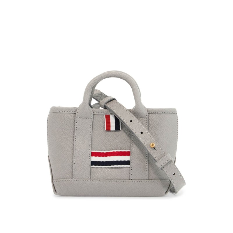 light gray leather micro tool tote bag with tricolor stripes