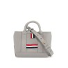 light gray leather micro tool tote bag with tricolor stripes