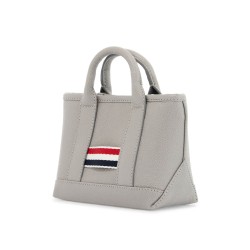 light gray leather micro tool tote bag with tricolor stripes