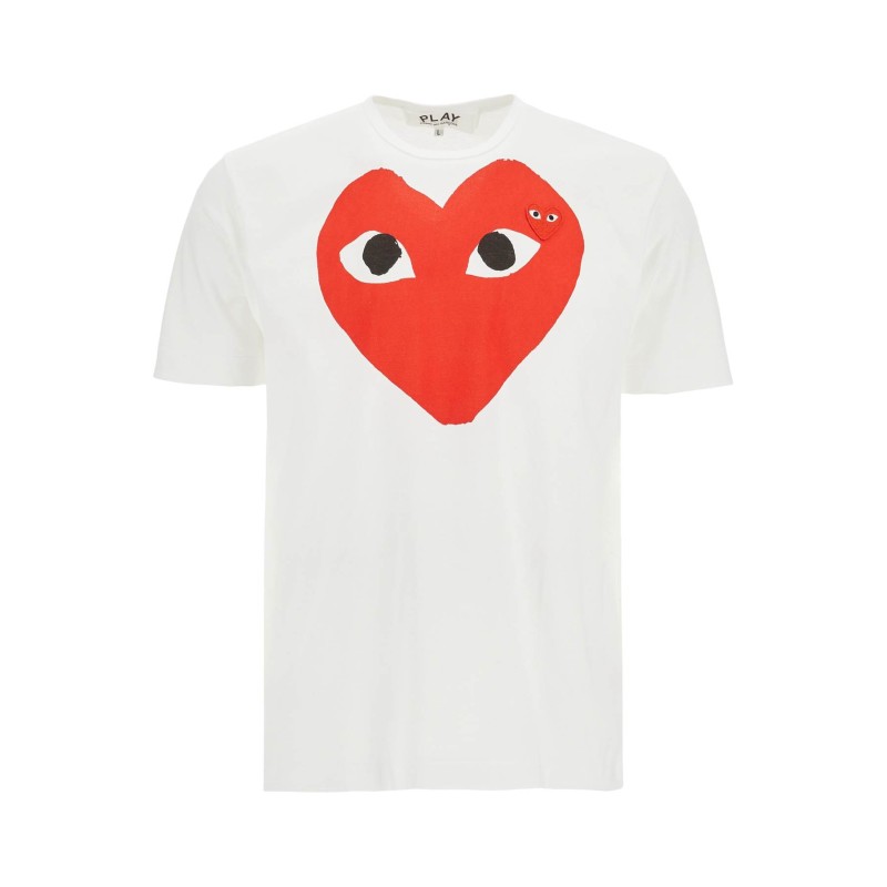 t-shirt cotone bianco con cuore rosso unisex