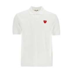 polo bianco in cotone con logo cuore rosso