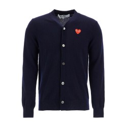 navy blue wool cardigan with embroidered red heart unisex