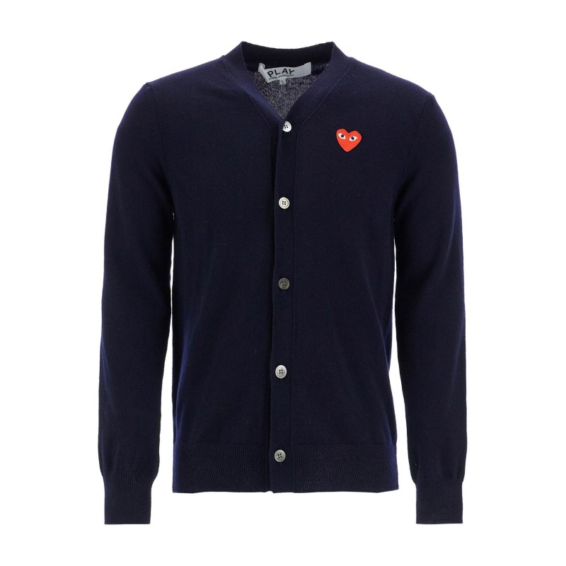 navy blue wool cardigan with embroidered red heart unisex