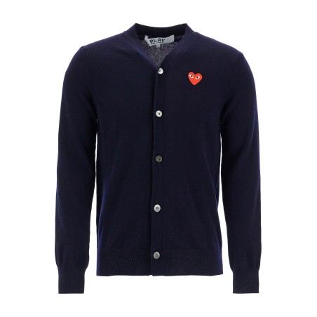 navy blue wool cardigan with embroidered red heart unisex