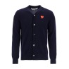 navy blue wool cardigan with embroidered red heart unisex