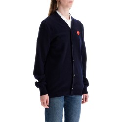 navy blue wool cardigan with embroidered red heart unisex