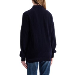 navy blue wool cardigan with embroidered red heart unisex