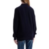 navy blue wool cardigan with embroidered red heart unisex