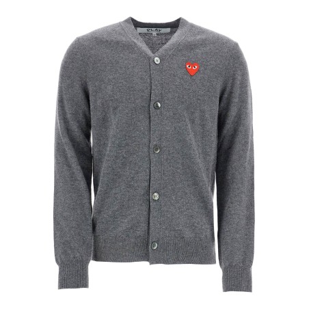 cardigan unisex in lana grigio con logo cuore