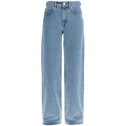 organic denim wide leg high waist light blue washed pants