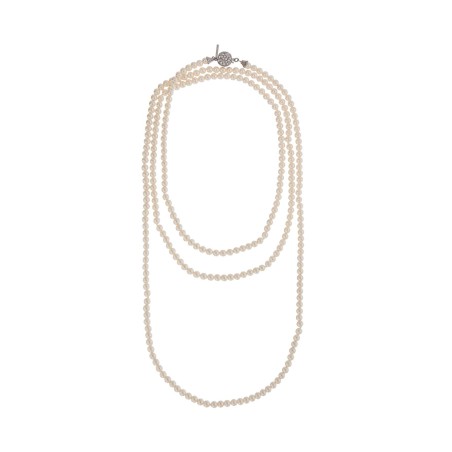 long 3-strand ivory pearl necklace with rhinestones