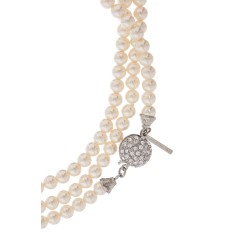 long 3-strand ivory pearl necklace with rhinestones