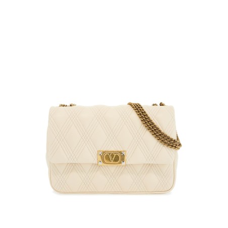 quilted shoulder bag butter white with golden chain