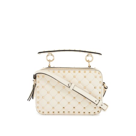 ivory quilted leather crossbody bag with studs