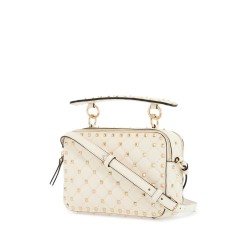 ivory quilted leather crossbody bag with studs