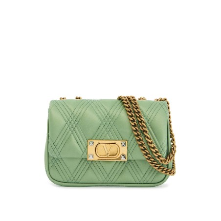 small quilted green silk shoulder bag with chain