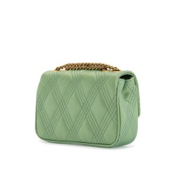 small quilted green silk shoulder bag with chain