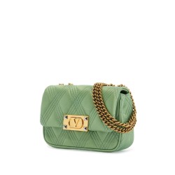 small quilted green silk shoulder bag with chain