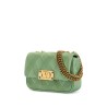 small quilted green silk shoulder bag with chain