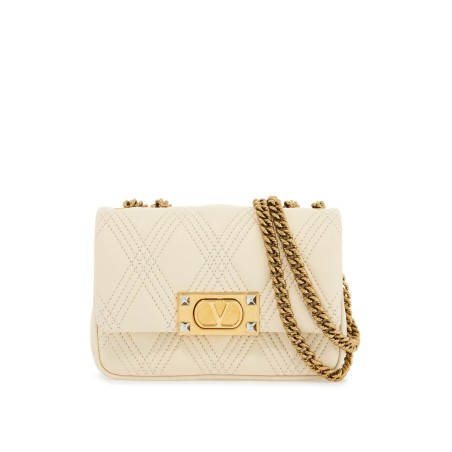 small shoulder bag in leather with golden chain butter white