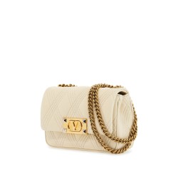 small shoulder bag in leather with golden chain butter white