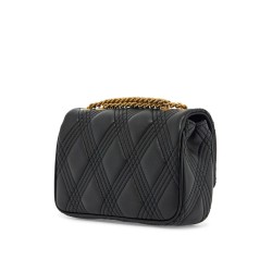 small black quilted shoulder bag with gold chain