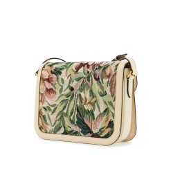 multicolored floral shoulder bag in butter white leather