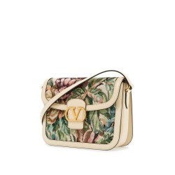 multicolored floral shoulder bag in butter white leather