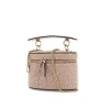 cylindrical vanity bag in powder leather with diamond pattern