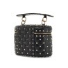 black quilted leather cylindrical vanity bag with chain