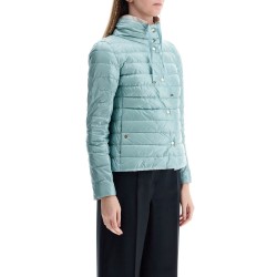 short puffer jacket in ice blue nylon with metal buttons