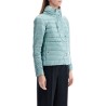 short puffer jacket in ice blue nylon with metal buttons