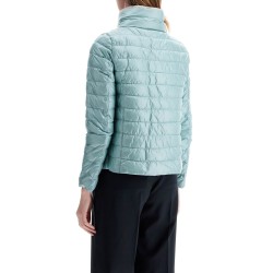 short puffer jacket in ice blue nylon with metal buttons