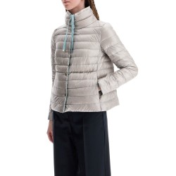 short puffer jacket in ice blue nylon with metal buttons