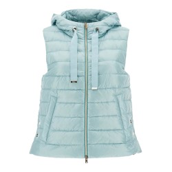 light blue quilted nylon gilet with hood