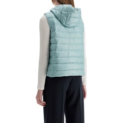 light blue quilted nylon gilet with hood