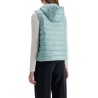 light blue quilted nylon gilet with hood