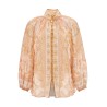 cream and pink high neck paisley blouse in rayon with long sleeves