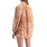 cream and pink high neck paisley blouse in rayon with long sleeves