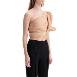 asymmetrical one-shoulder taffeta top in cameo pink