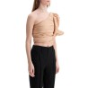 asymmetrical one-shoulder taffeta top in cameo pink