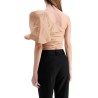 asymmetrical one-shoulder taffeta top in cameo pink